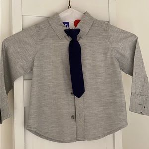 Old Navy Gray Button Up with Navy Blue Tie
